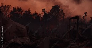 Altadena, California, USA - January 8, 2025: Aided by extreme Santa Ana Winds, the Eaton Fire destroys downtown Altadena.