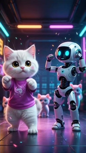 “Kitten vs Robot Dance Battle 🤖✨ Cutest AI Dance Challenge Ever! #kitten #robot #ai”
