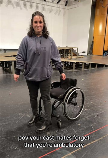 they were actually reacting like this while filming i always scare everyone on set when i use my legs 😹 i love them all so much YAY INTO THE WOODS FAM!! [alt text: text on screen reads “pov your cast mates forget that you’re ambulatory” and shows charlie standing up out of their black wheelchair, smiling at the camera then laughing, before the video changes to show 7 people reacting dramatically in show motion, reacting out to the camera, and all shocked.] #disabledcreator #wheelchairuser #disa