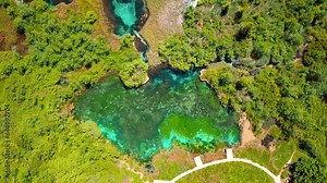Aerial 4K drone footage of Zelenci Springs. It is a nature reserve near the town of Kranjska Gora, in the far northwestern corner of Slovenia.