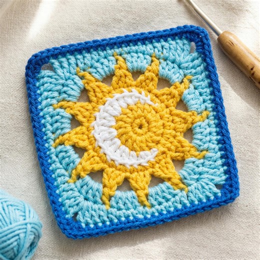 Sun and Moon Granny Square Crochet Pattern | Celestial Afghan Block PDF | Boho Blanket Motif | Beginner Digital Crochet File - Etsy