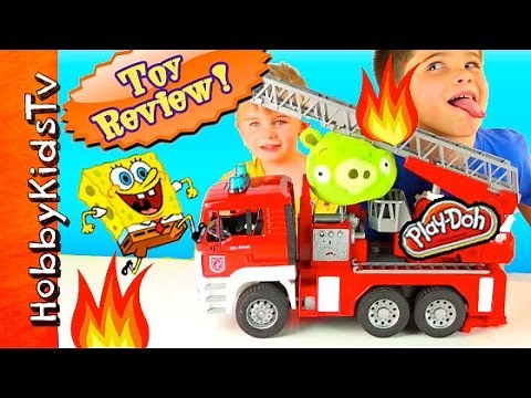 SpongeBob Firetruck Helps Bad Piggies + KrabbyPatty Wagon HobbyKidsTV