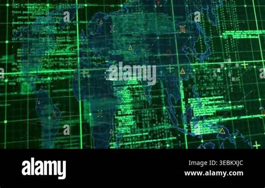 Grid activating, translucent global map fading in while alert icons appearing for live monitoring. Neon, holographic, interface, data, visualization, network, analytics Stock Video Footage - Alamy