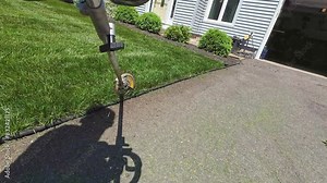 Weed whacker trimmer lawn edging, rotary scissor, trimming grass, driveway sidewalk, homeowner DIY yard maintenance 4k