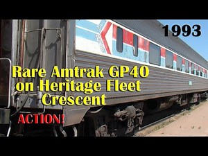 Rare Amtrak GP40 on Crescent, Apr. 1993, F40PH 226 & GP40R 653 pull Heritage Fleet train Slidell, LA