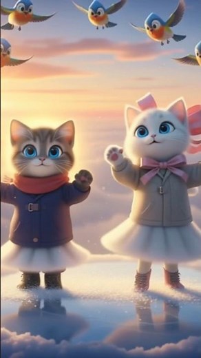 Two kittens dancing on Mountain #shortsfeed #catart #cartoon #animation #dancevideo
