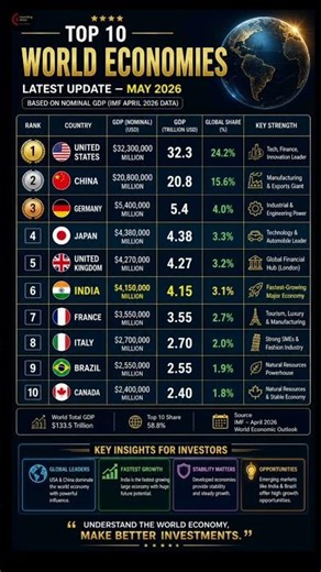 World Economy Ranking 2026 🌍 | USA vs China vs India 🚀