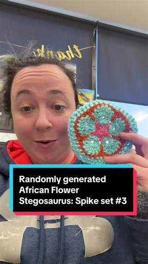 We are so close to finishing this stegosaurus!! #crochet #fiberart #hookandpaw #africanflowercrochet #randomlygenerated