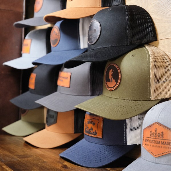Custom Trucker Leather Patch Hats | Engraved Logo Hats for Business or Company, Real Leather Patch Trucker Hats for Men, Custom Logo Hats - Etsy