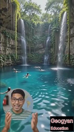 Swim Inside A Giant Natural Sinkhole! 💧🌿 #IkKil #Mexico #Cenote #NaturalWonder