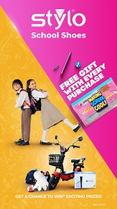Buy Stylo School Shoes NOW and get a FREE school pouch (with pencil, eraser, ruler & sharpener)! Plus, enter our Lucky Draw to WIN: PS5 | EV Bike | Cricket Kit The "Making School Cool" campaign is now LIVE: https://pulse.ly/1no99ktxq5 Step in style. Win in style. T&Cs apply. | Stylo Kids