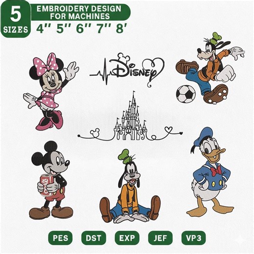 Disney Embroidery Design Bundle | Mickey Minnie Goofy Donald | Machine Embroidery Files - Etsy