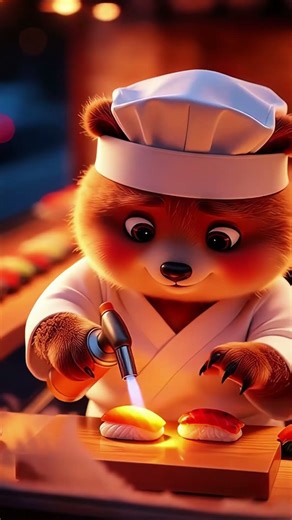 Adorable Bear Crafts Sushi with Precision #oddlysatisfying #animation #cooking