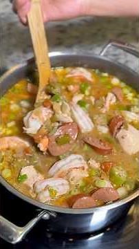 Louisiana Shrimp Chicken Okra Andouille Sausage Gumbo #gumbo #seafoodgumbo #louisianagumbo