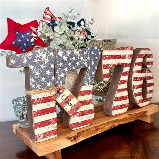 Handcrafted Wood Distressed 1776 Number Block Sign, Independence Day Rustic Flag Design, Americana Farmhouse Decor. - Etsy