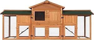 kinbor Wooden Hutch for Rabbits Rabbit Hutch Indoor Rabbit Cage Outdoor Garden Backyard Bunny Poultry Cage Chick Guinea Pig Coop Small Animals House with 2 Ramps and Removable Tray