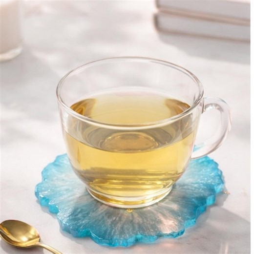 Blue Geode Resin Coasters With Gold Leaf | Ocean Inspired Drinkware Set - Etsy