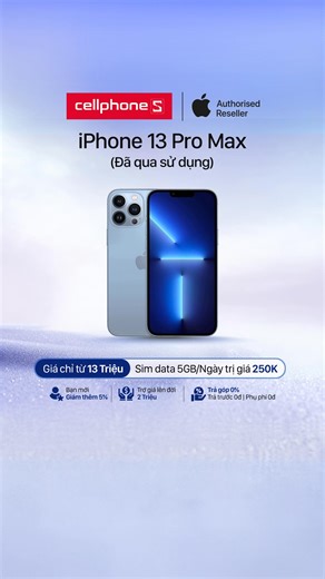 📱 Thích iPhone 13 Pro Max Nhưng Chi Phí Thấp -> Mua Ngay Máy Đã Qua Sử Dụng ! 👉 Xem ngay: https://cellphones.com.vn/hang-cu/iphone/iphone-13/13-pro-max.html -------- 🎁 Tặng ngay sạc Aukey 20W trị giá 390k 🎁 Tặng sim data 5GB/ngày (trị giá 250K) 🔥 Giảm thêm 5% cho khách mới 🔥 Trợ giá lên đời đến 2 triệu 🔥 Trả góp 0đ – Lãi suất 0đ – Không phụ phí (Kỳ Hạn Đến 12 Tháng) 🎓 Đặc quyền S-Student & S-Teacher giảm thêm 5% tối đa 700K -------- 🔄 Máy thu cũ chính chủ – kiểm định cực gắt gao 🔄 Bảo 