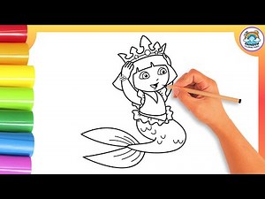 Easy Dora Mermaid🧜‍♀️👑 Drawing Step-by-Step Coloring for Kids!