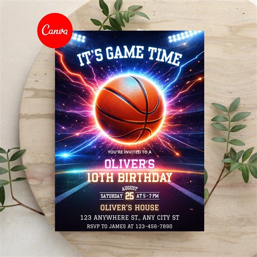 Basketball Birthday Invitation Template 5x7 Canva | Sports Game Time Party Card Editable Printable Download - Etsy