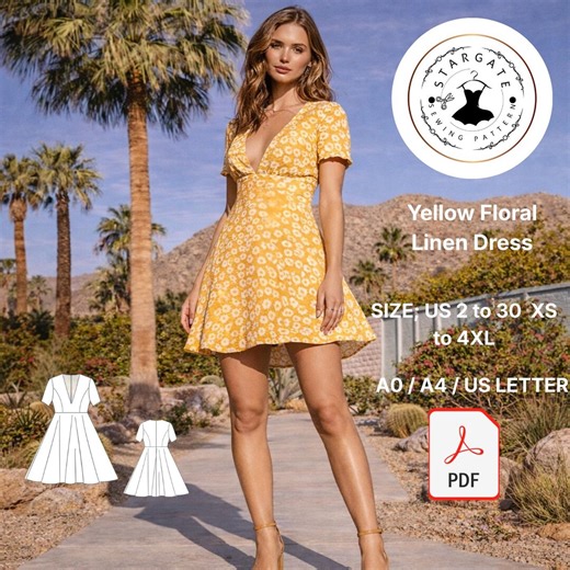Yellow Floral Linen Dress Sewing Pattern (digital Download) - Etsy