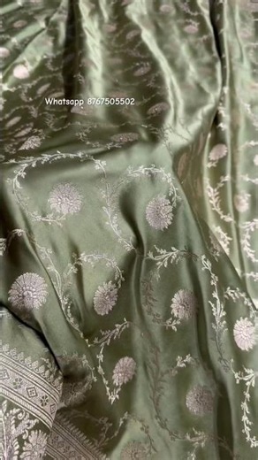 🦚 Elegant Pista shade Satin mashru silk saree with delicate floral jaal 🫶 #sareee