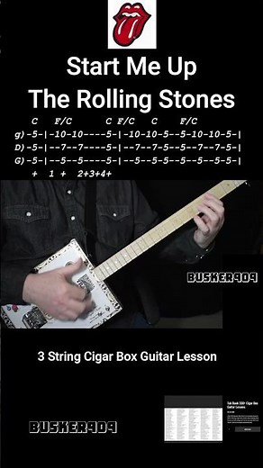 Start Me Up (Intro riff) by The Rolling Stones with Tab (No Chat) 3 String Cigar Box Guitar lesson