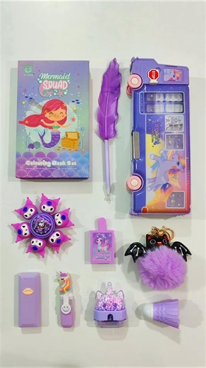 Classic Purple Stationery Items, Pencil Box, Colouring book, Sharpner, Pen #stationery #backtoschool