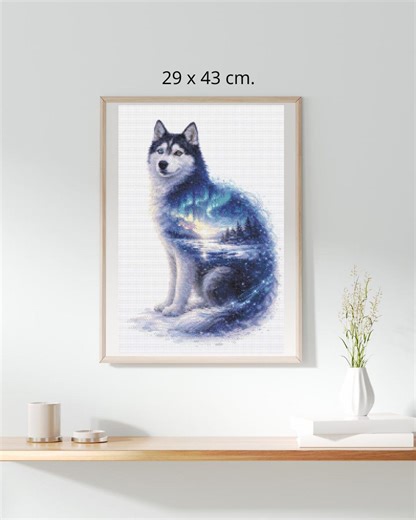 Siberian Husky Cross Stitch Pattern – Aurora Borealis Fantasy Dog Embroidery Design (PDF) - Etsy