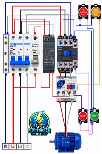3-phase electrical motor control circuit wiring