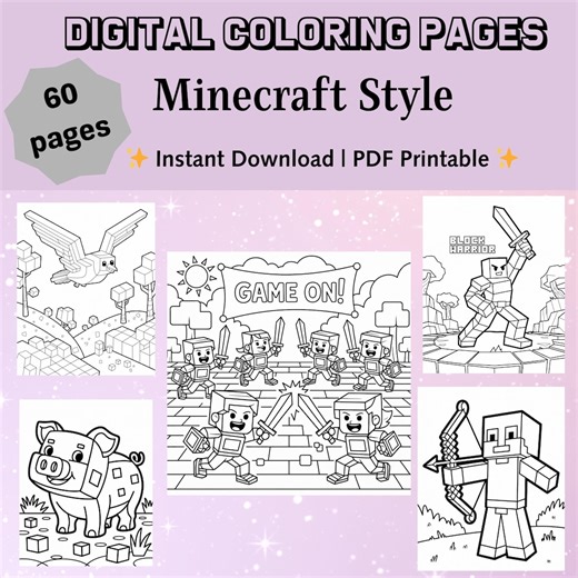 60 Printable Minecraft Coloring Pages for Kids, PDF Digital Download, Mini Games Coloring Book, A4 Coloring Pages - Etsy