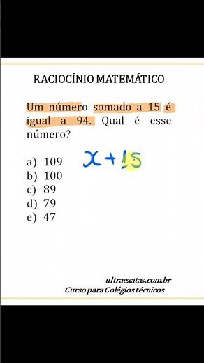 A number added to 15 equals 94. What is that number? #shorts