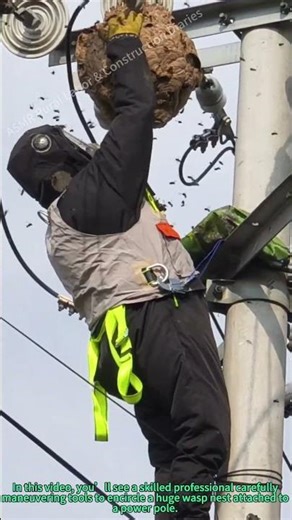 Expert Removes Massive Wasp Nest from Power Pole