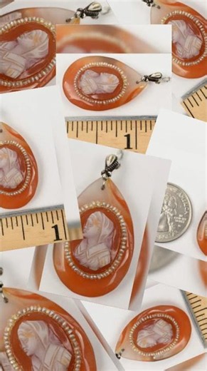 Fancy Vintage Carnelian Cameo Pendant with Pearls + 18" Sterling Necklace