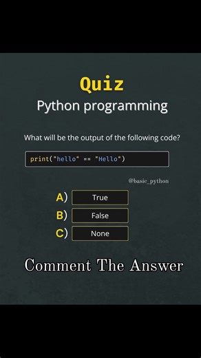Python quiz 📋 #developer #development #coder #coding #computer #computerengineering #pythonquiz #makarsankranti #reelitfeelit #trendingvideo #internet #java #javascript #python #htmlcssjavascript #webdevelopment #website #programming #programmer #linux #windows #google #microsoft #learn #free #computerscience #jobs #laptop #python #basicpython | basic python