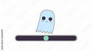 Flying ghost cute line 2D loading bar animation. Volume slider. Moving side to side ghost animated cartoon linear character 4K video loading motion graphic. Kawaii download bar, process indicator gif