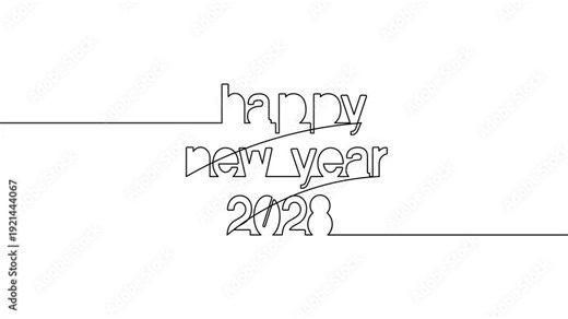happy new year 2028 continuous year animated one line art numbers video. single 2028 one line art text hand drawing animation on white background