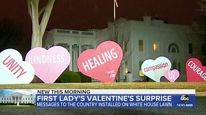 First lady surprises with Valentine’s Day hearts on White House lawn