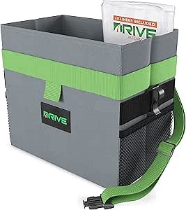 Drive Auto Car Trash Can - Leakproof, Hanging Garbage Bin with 20 Trash Bags and Green Adjustable Strap - Truck & Car Accessories for Men and Women - Grey with No Lid