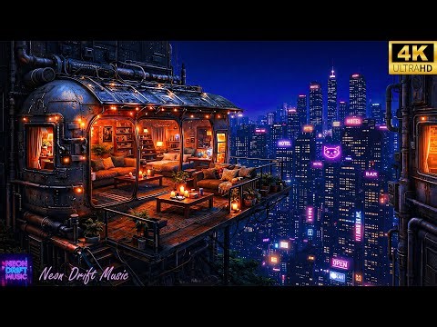 Neon Rain Lofi Vibes🌧️Cozy Sky Cabin Above A Cyberpunk City | Lofi Beats & Rain Sounds for Relax |4K