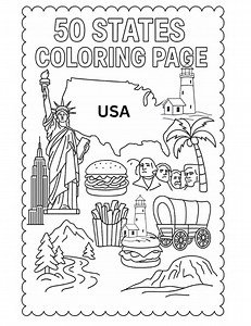 50 USA States Coloring Pages - Etsy