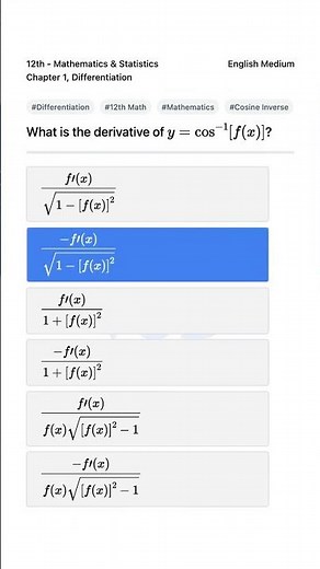 Differentiation Cosine Inverse Function 12th Math