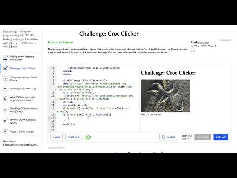 Croc Clicker - Making Webpages Interactive with jQuery Challenge 8