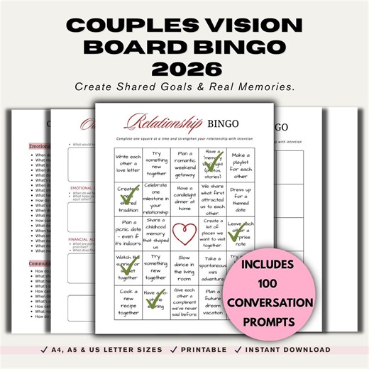 Couples Vision Board Bingo 2026 | Printable Relationship Workbook - Etsy