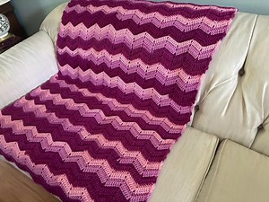 Pink Ombre Crochet Throw Blanket: Handmade Chevron, Fuchsia Accent - Etsy