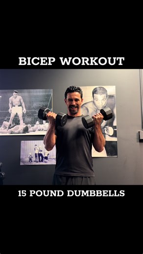 Beast bicep workout with 15 pound dumbbells.