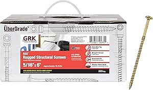 GRK Fasteners RSS™ 5/16 x 6 Inch, Structural Screws, 300 PCS, Rust Resistant Climatek™ Coating, Heavy-Duty Framing & Decking Screws, Fast Bite Tip, Star Drive Recess, Gold