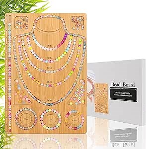 Adrattnay Wooden Bead Boards for Jewelry Making with Box, 16.9 x 11.4” Bamboo Beading Board for Bracelet Necklaces Making, Beginners Bead Design Board Measuring Beads Tray