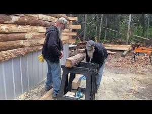 0176 Alaska cabin build part 7b - Making the D Logs fit on the cabin walls