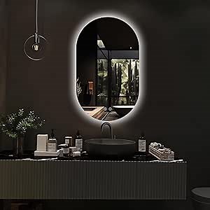 32x20 Oval Led Mirror for Bathroom, Pill-Shaped Lighted Vanity Mirror with Lights, Frameless Backlit Mirror Wall Mounted with 3 Colors, Anti-Fog, Memory, Shatterproof, Horizontal/Vertical